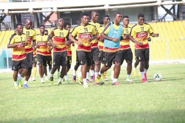 The Black Stars in training at the Accra Stadium yesterday