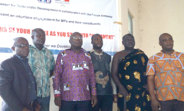 Second from left Nana Kwabena Aborampah Mensah (cdd-Ghana) and Dr Kweku Afriyie (MP for Sefwi Wiawso and the Western Regional Minister, after  the meeting