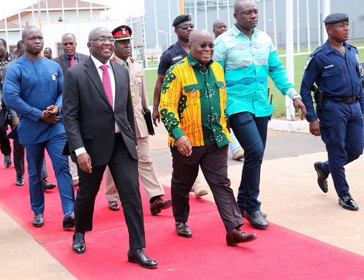 President Akufo-Addo (2nd right) being seen off by Vice-President Mahamudu Bawumia (2nd left) to embark on his journey to Nigeria