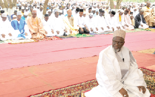 Alhaji Maulvi Mohammed Bin Salih, the Ameer (Head) and Missionary in charge of Ahmadiyya Muslim Mission, leading a prayer session  at Ashongman in Accra