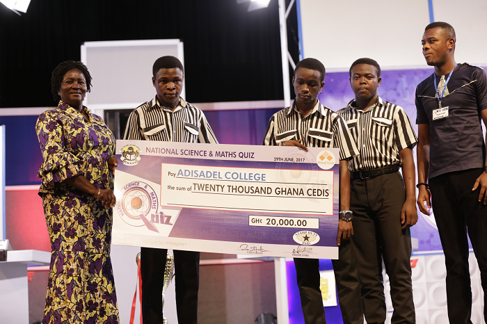 Adisco contestants receiving their prize for the 3rd place in the NSMQ