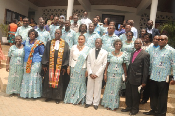 • Dr Joyce Aryee (4th left) with  the new members of the Bible Society of Ghana. Those in the picture include Very Rev. Francis Amenu (3rd left), a District Pastor of the E.P. Church, and Most Rev. Dr Robert Aboagye-Mensah (2nd right) Picture: GABRIEL AHIABOR