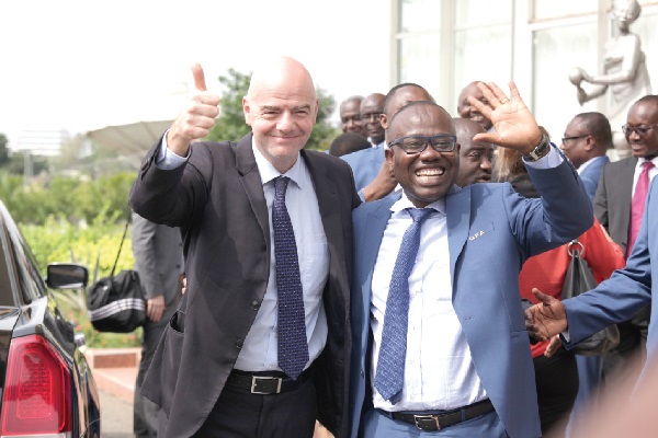 • FIFA President Gianni Infantino and GFA capo Kwesi Nyantakyi, are all cheers