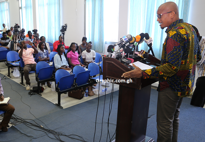  Mr Mustapha Abdul-Hamid speaking at the press conference in Accra. Picture: SAMUEL TEI ADANO
