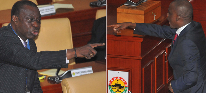 Dr Akoto Osei (left) and Mr Haruna Iddrisu (right) during the 2017 Budget debate in Parliament yesterday. Pictures: EBOW HANSON 