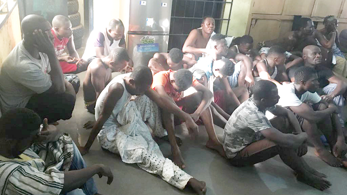Some of the suspects at the Nungua Police Station 