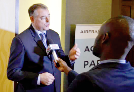Mr Francois Pujolas, the French Ambassador, speaking at the Air France press conference