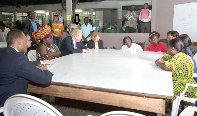 Boris Johnson (arrowed) in a meeting with Cama members on his recent visit to Ghana