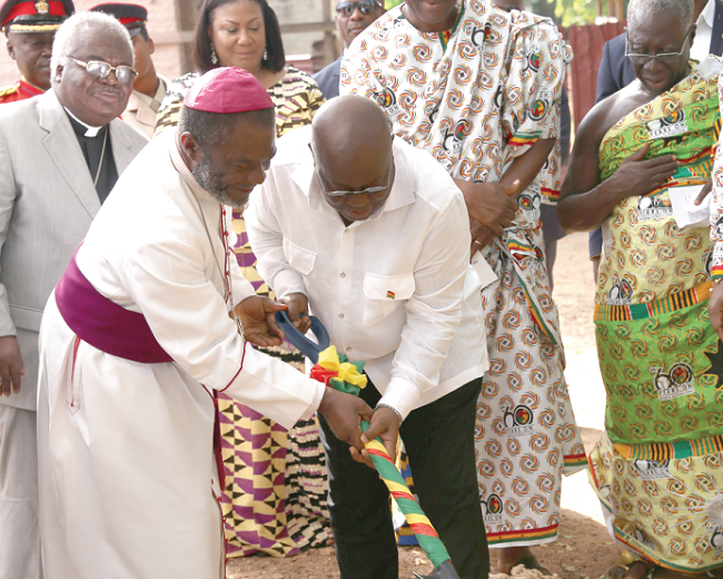 President Akufo-Addo together with former Anglican Bishop Akrofi cutting the sod for the construction of the cathedral in Accra. Pictures: SAMUEL TEI ADANO