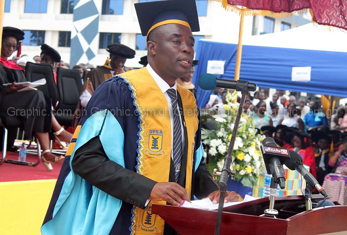 Prof Abednego Okoe Amartey, Vice-Chancellor of University of Professional Studies, Accra (UPSA), addressing the 2017 congregants of the university. Picture: Maxwell Ocloo