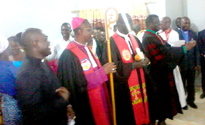 Bishop Bossman with the clergy ready for the dedication 