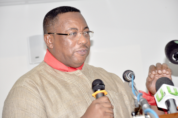 Mr Prince W. Ankrah ,Chairman of the Mineworkers Union addressing the workers