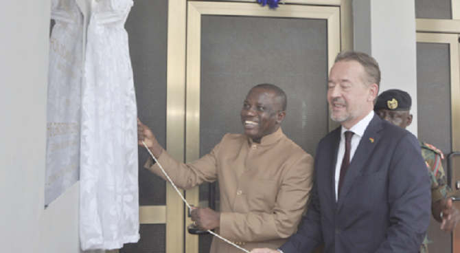 Mr Dominic Nitiwul (left) inaugurating the training centre. With him is Mr Christoph Retzlaff, German Ambassador to Ghana 