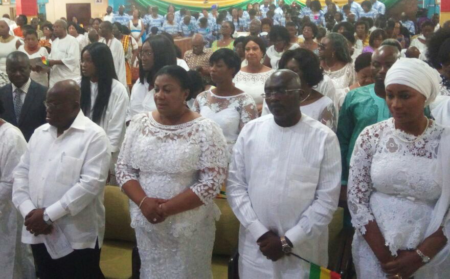 President Akufo-Addo (2nd left) together with Vice President Dr Mahamudu Bawumia (2nd right), Mrs Rebecca Akufo-Addo and Mrs Samira Bawumia (right), 2nd lady at a church service at the Ridge church in Accra.