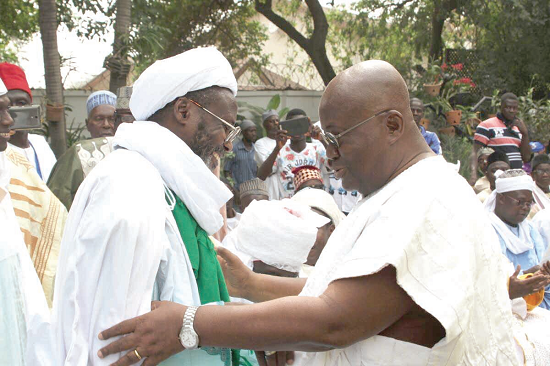 Nana Akufo-Addo exchanging greetings with Sheikh Abdul Mumin Dalhu, Sarkin Zongo of Tamale. Picture: Samuel Tei Adano