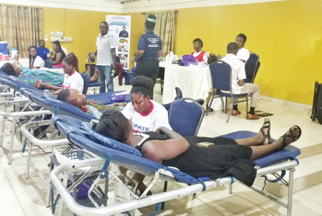Some participants donating blood during the exercise