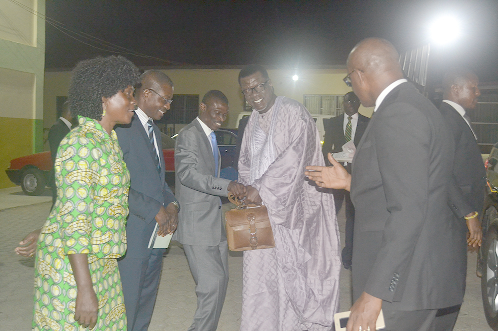 Dr Mensah Otabil (2nd right) being welcomed by Rev. William Tsinigo (middle) and his elders to the anniversary