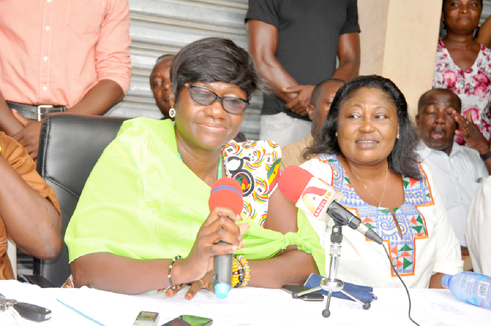 • Ms Janet Tulasi Mensah (left) giving her address at the gathering. With her is Madam Mary Odonkor, Assembly Member and 2nd Vice Chairperson, NPP, Dome-Kwabenya Constituency