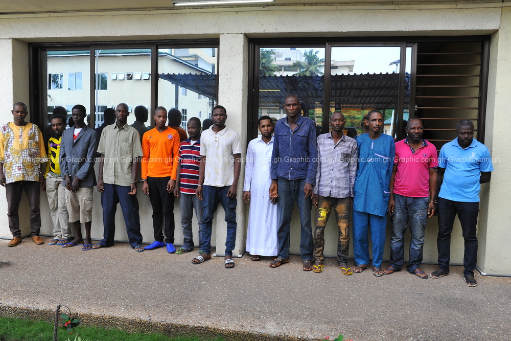 Some of the 24 suspected Fulani highway robbers being escorted to the CID Headquarters in Accra