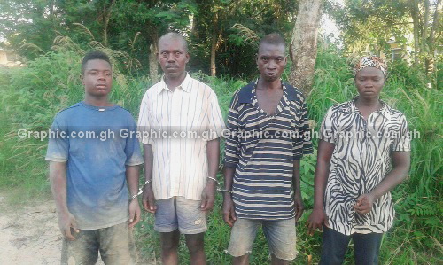 The suspects (from left): Kwaku Akwaboah, Kwadwo Amankwa (blind),  Yaw Poku and Safia Salifu.
