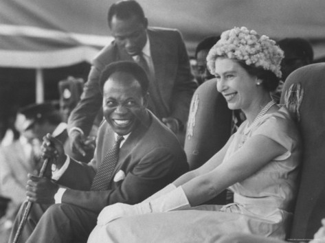Queen Elizabeth II sharing a chat with President Nkrumah during her visit to Ghana in 1961