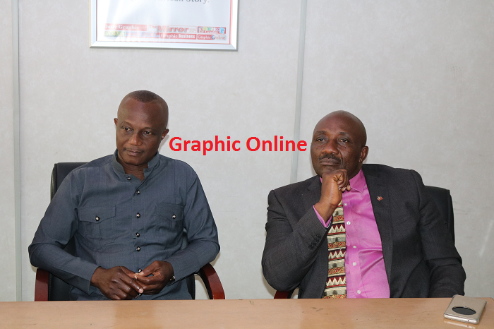 The Chairman of the Marketing and Sponsorship Committee of the Ghana Football Association (GFA), Mr Frank Nelson Nwokolo (right) and  Black Stars Coach, Akwasi Appiah
