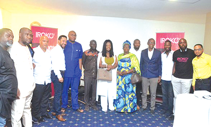 Jason Njoku, CEO of iROKOtv (arrowed), with some actors and producers after the launch
