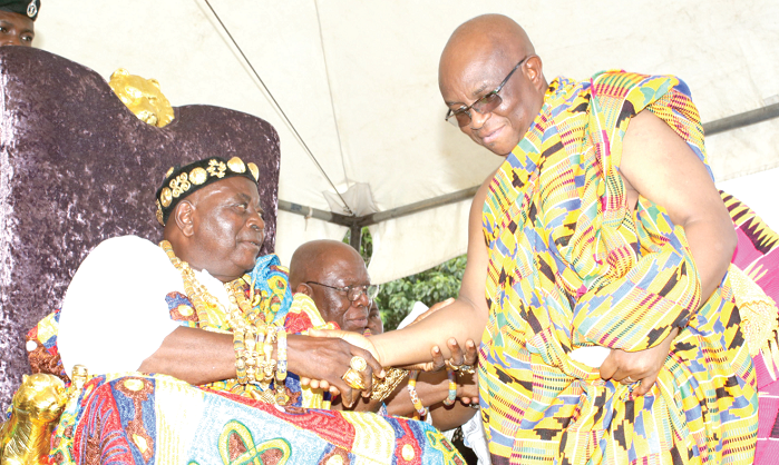  Dr Archibald Letsa (right) exchanging pleasantries with Torgbui Sri III, Awomefia of Anlo. Picture: GABRIEL AHIABOR