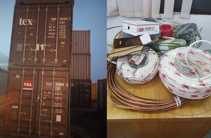 The containers that were intercepted by Customs. INSET: Some of the cables that failed the GSA test