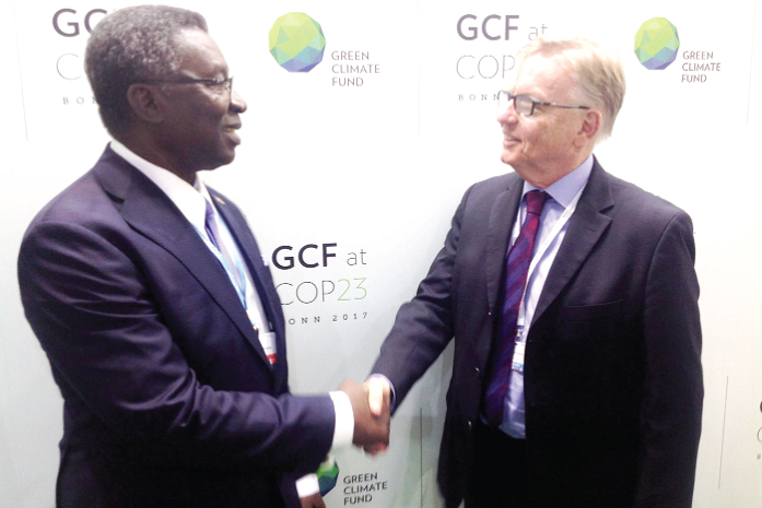 Mr Bamsey (right), the Executive Director of the Green Climate Fund and Prof. Frimpong Boateng, the Minister of Environment, Science, Technology and Innovation, during their interaction. Picture: Nana Konadu Agyeman