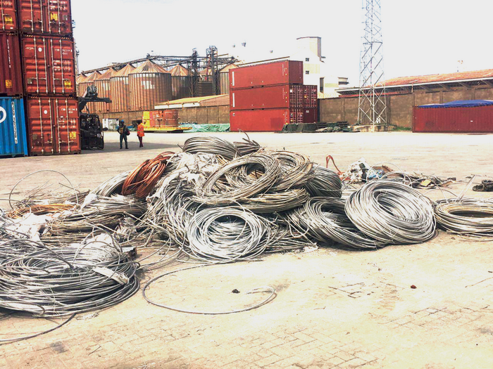 Some of the cables that were concealed in the container
