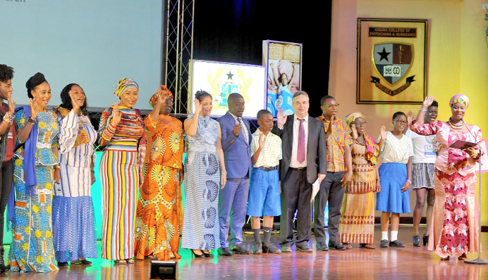 Mrs Samira Bawumia (3rd left) and other dignitaries at the programme, pledging their support for the campaign against child abuse 