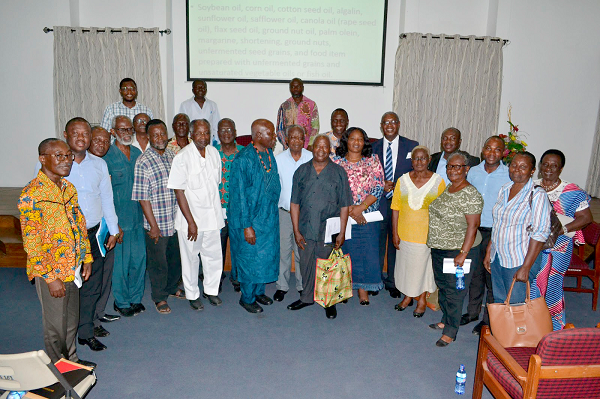  Dr Kaku Kyiamah (middle) with some of the participants, including Professors Lade Wosornu (arrowed), Ivan Addae Mensah and Agyeman Badu Akosa 