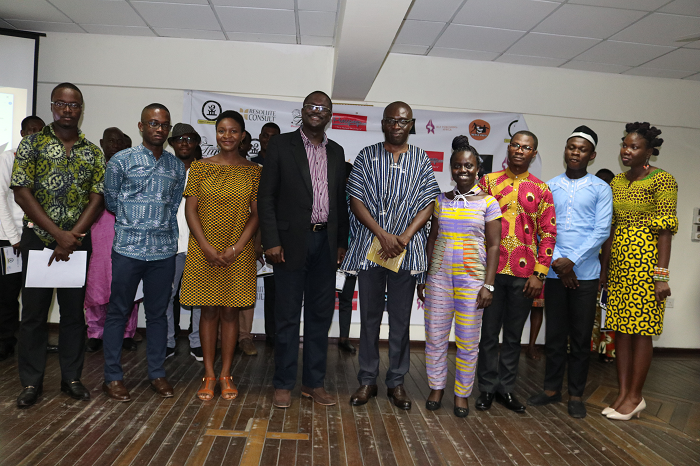 The Short Story category nominees in a group photograph with the dignitaries at the awards ceremony
