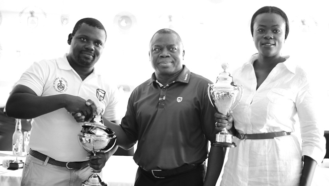 Mr Alhassan Andani (middle), MD of Stanbic Bank with the male and female winners