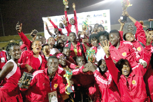 Athletes of the Greater Accra Region celebrating their triumph yesterday. Picture: EMMANUEL BAAH