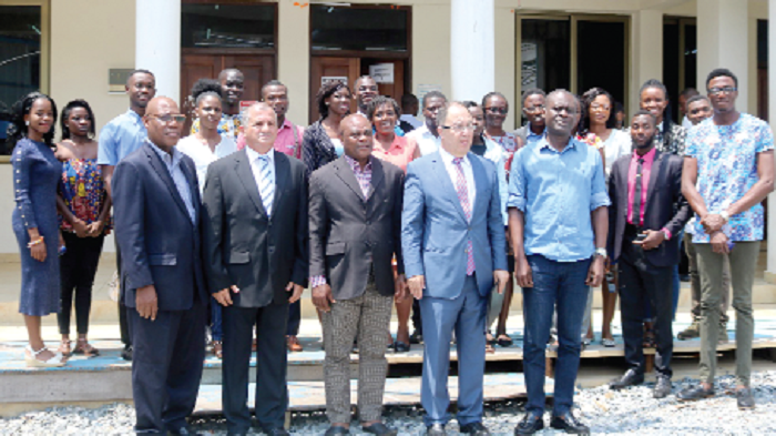Mr Ali Halabi (2nd from right, front row), the Lebanese Ambassador to Ghana, Dr Wilberforce Dzisah (third right, front row), the Rector of the Ghana Institute of Journalism, and some officials of the GIJ and the embassy, with the beneficiaries of the scholarship scheme