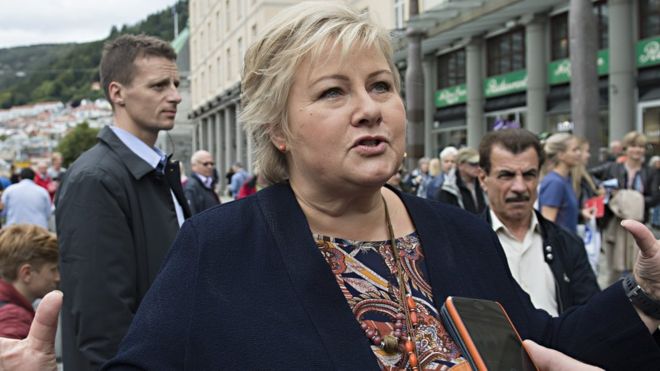  Erna Solberg is projected to be Norway's first Conservative PM to be re-elected since 1985 