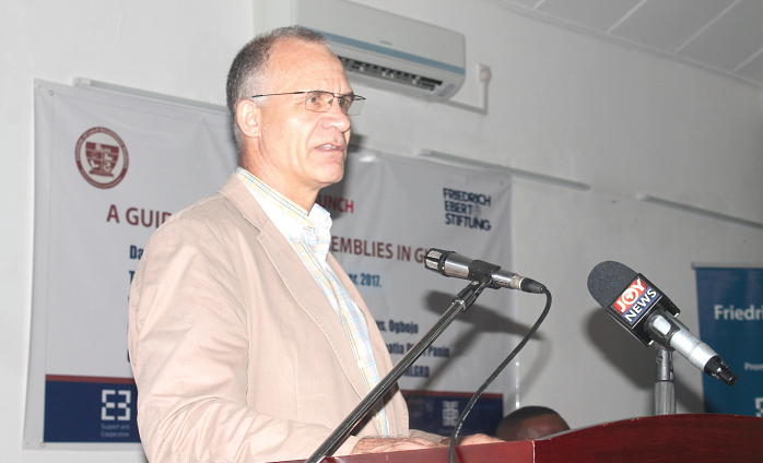 Mr Fritz Kopsieker, Resident Director of Friedrich-Ebert-Stiftung (FES), making a remark at the launch. Picture: Maxwell Ocloo