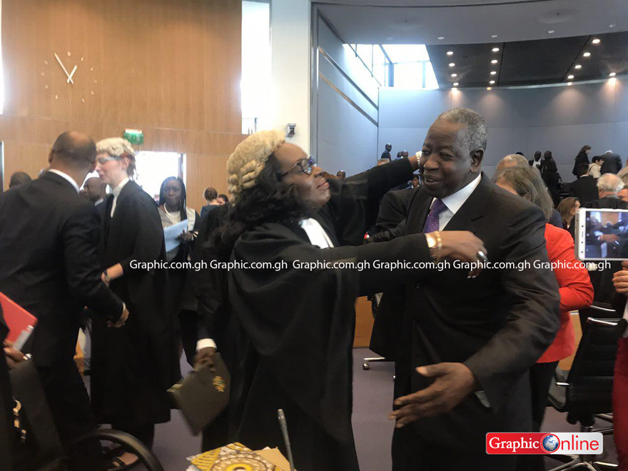 AG Gloria Akuffo hugs Côte d'Ivoire's Agent, Adama TOUNGARA. This was after the judgement. PICTURES BY MABEL AKU BANESEH