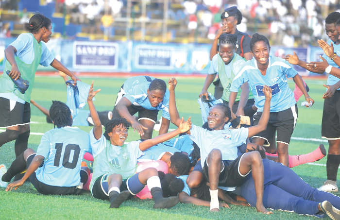 Police Ladies celebrate their qualification to the Sanford FA Cup final. Picture: EMMANUEL QUAYE