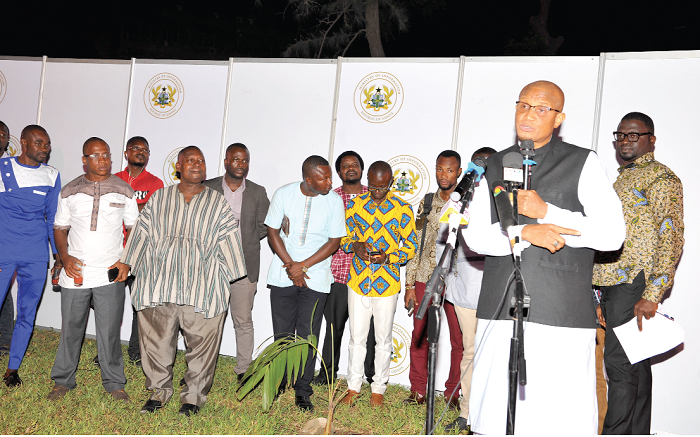 Mr Mustapha Abdul-Hamid(right), the Minister of Information, speaking at the press soiree in Accra last Friday 