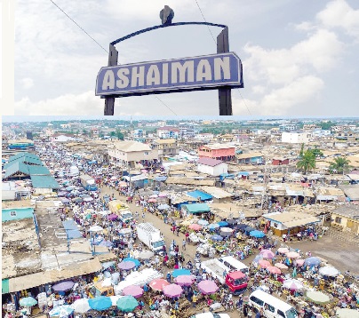 A signage welcomes the guest to Ashaiman
