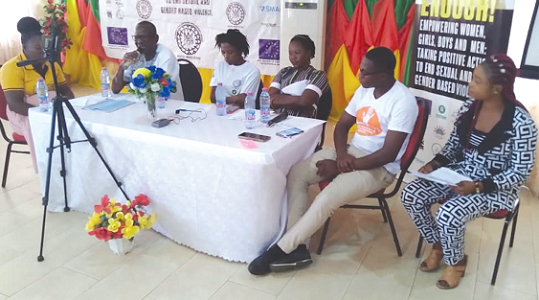 Augustine Adongo Apambila, Upper East Regional TUC Secretary (2nd left) making a point during the forum while other speakers look on.