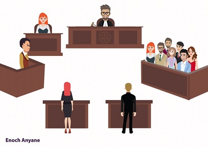 A sketch of a jury trial in a court room by ENOCH ANYANE