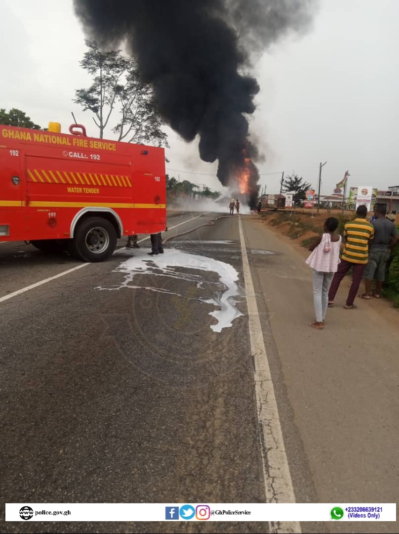 Nsutam: Fuel tanker catches fire 