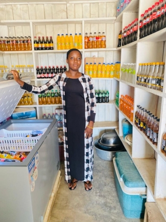 Issah Ayishetu, Bawku Municipal Vice Chairperson  of the PWDs in her shop