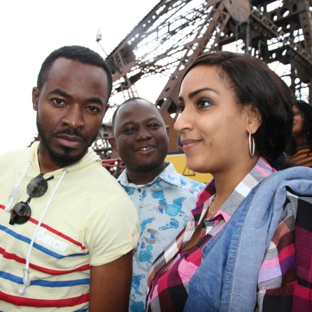Sandwiched between Nigerian actor O C  Ukeje and Ghanaian actress Juliet Ibrahim just before going on the Tower of Terror 