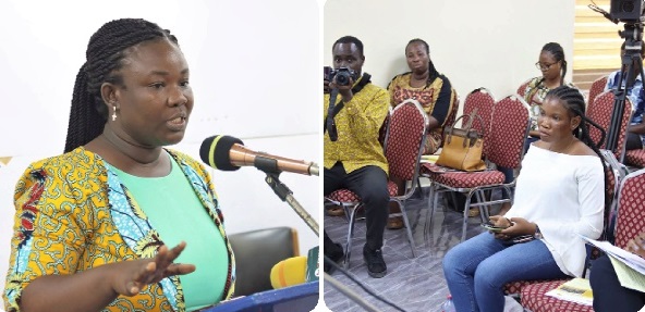 Portia Adu-Mensah (left), National Coordinator for Gender Action in Climate Change for Equality and Sustainability, addressing the press conference. Picture: ELVIS NII NOI DOWUONA