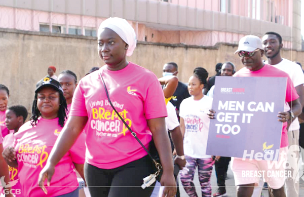  Staff of the Ghana Commercial Bank participating in the health walk to create breast cancer awareness